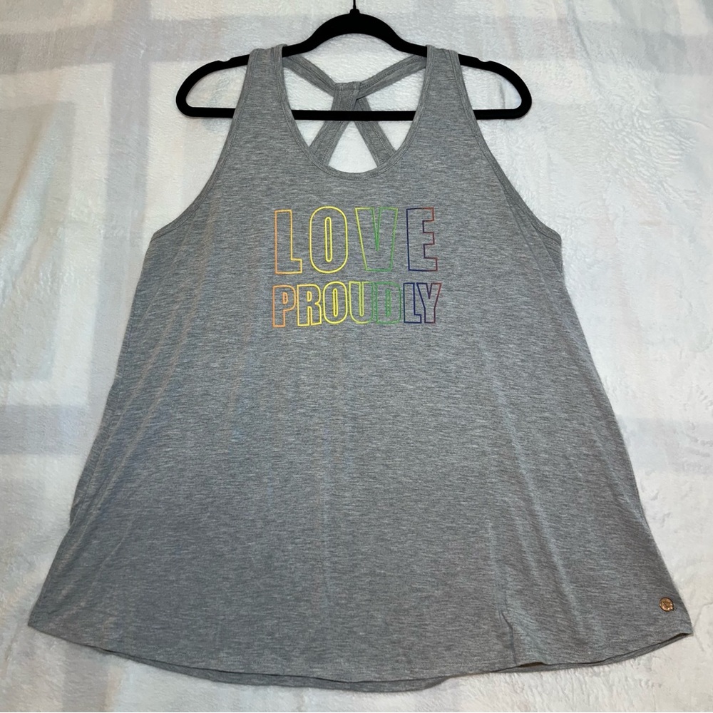 Livi Active Gray “Love Proudly” Tank Top with Rainbow Print, size 14/16